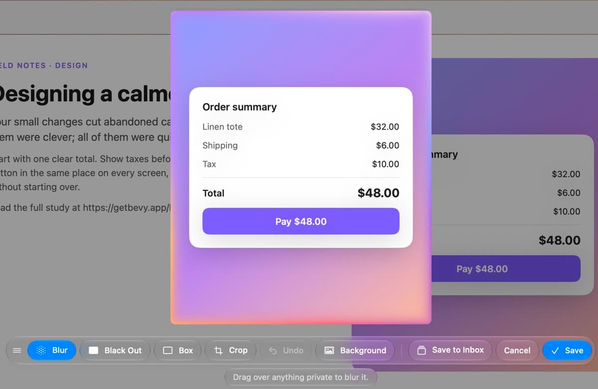Capture and Edit's tool bar under a captured order summary